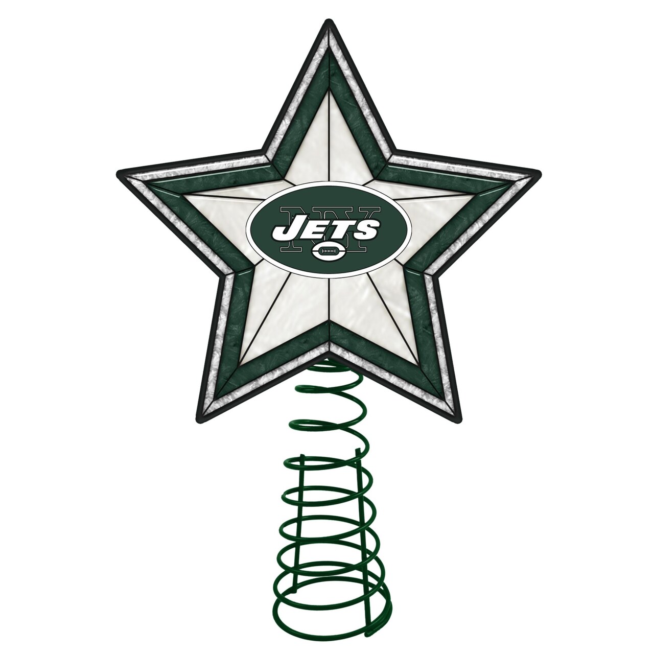 The Memory Company 10" Green and White Star NFL New York Jets Christmas Tree Topper